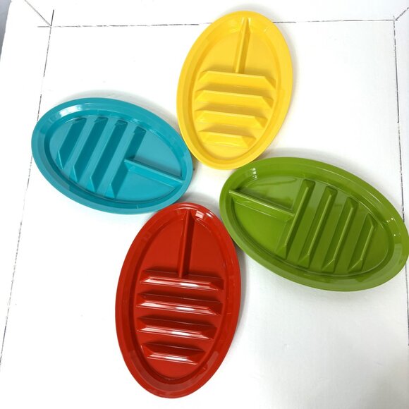 Taco Fiesta Color Oval Strong Plastic Party Picnic  Plates Set of 4 - Picture 2 of 9